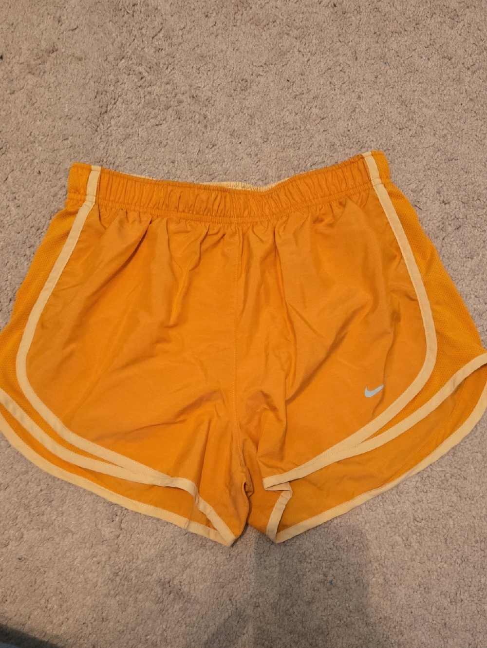 Nike Women's Orange Athletic Running Shorts with Cream Trim Medium